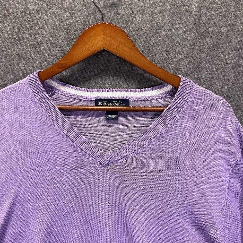 Brooks Brothers 100% Supima Cotton V Neck Sweater Lavender Mens Size Large